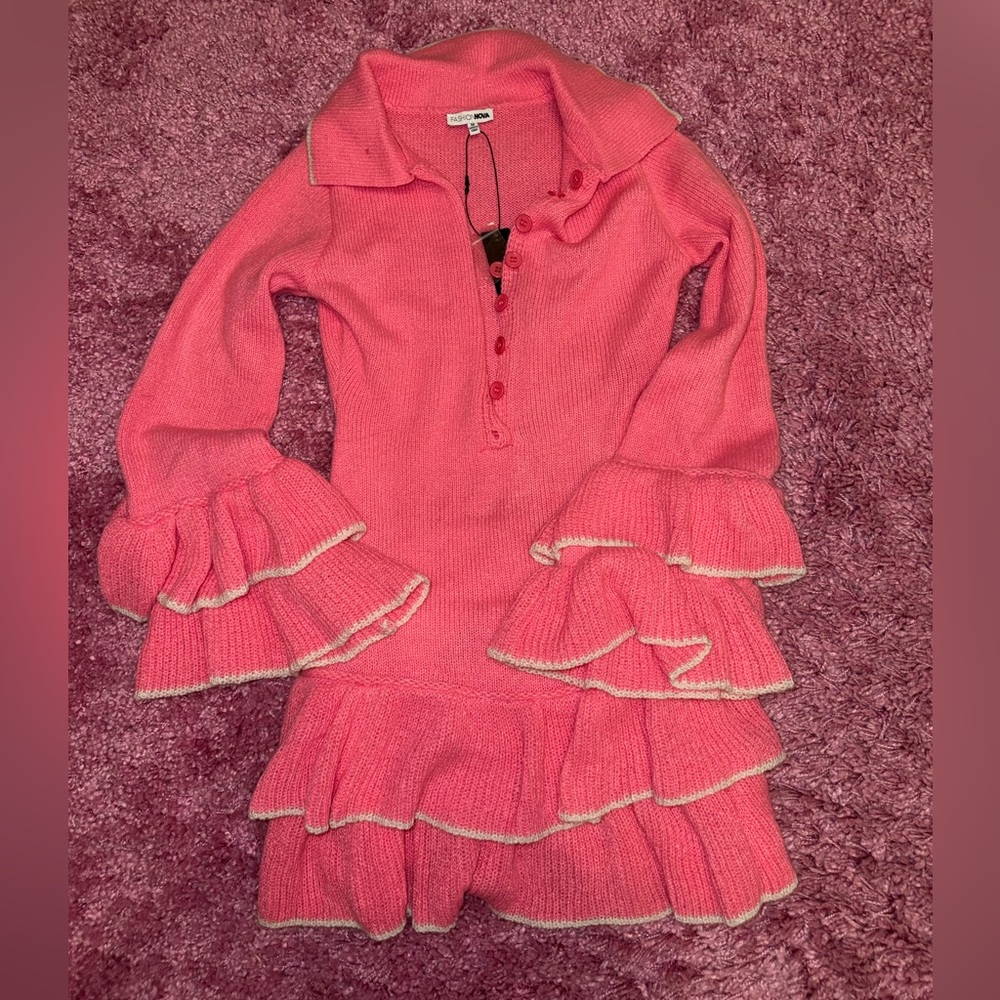 Fashion Nova Vibrant Pink Button-Up Knit